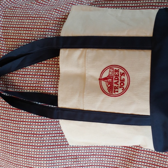 Trader Joe's Heavy Duty Canvas Tote in Cream and Navy, NWT - Picture 6 of 12